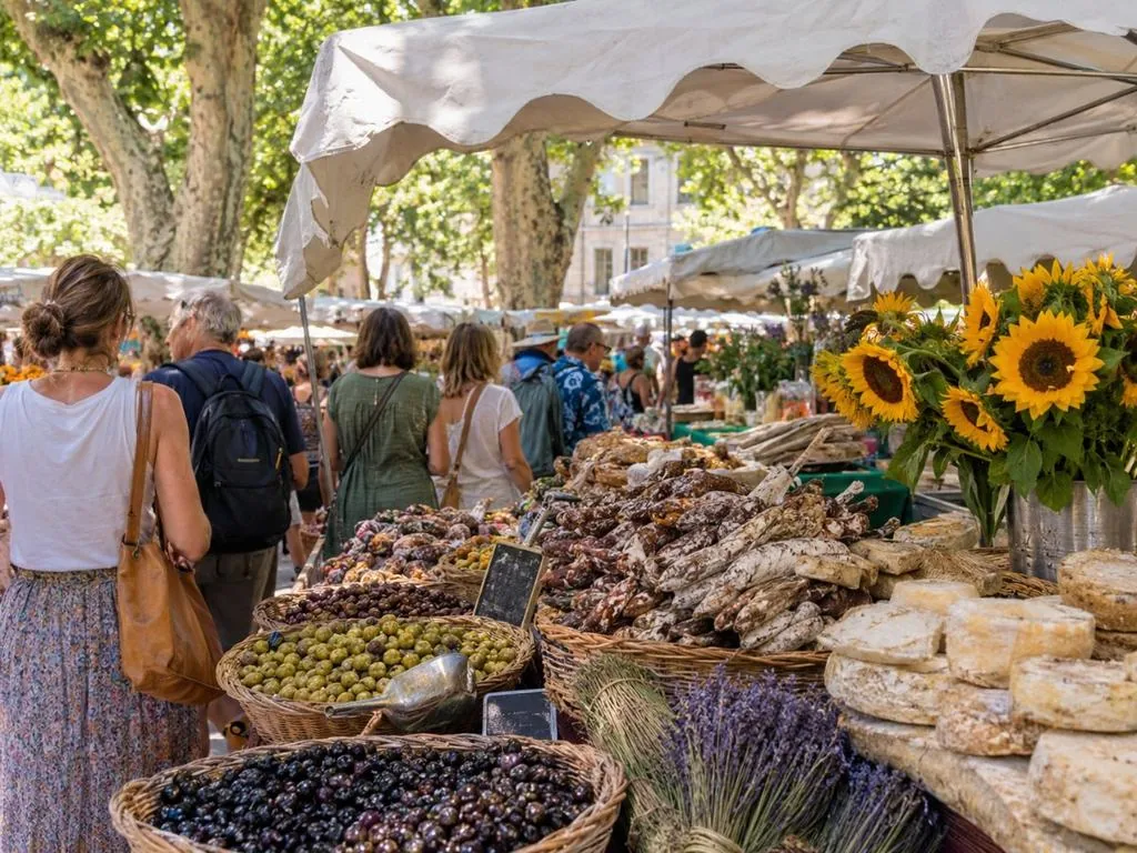 Der Samstagsmarkt am Boulevard des Lices in Arles, etwa 450 Stände auf 2,5 km